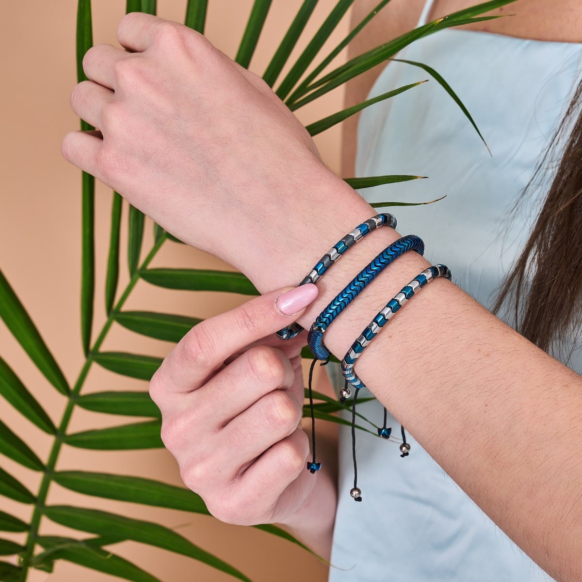 Serpentin | Cobalt Hématite x Gunmetal | Bracelet Double Vague